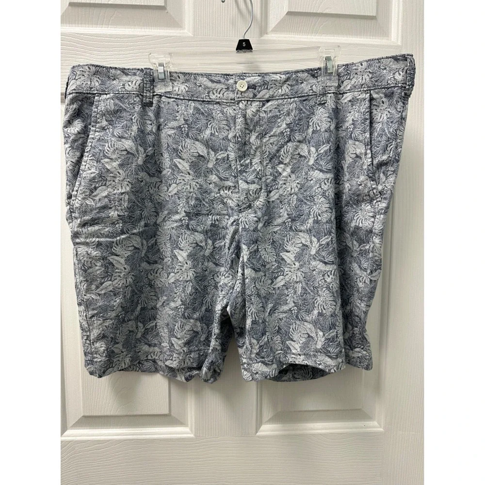 Mens Izod Stretch 40 Waist‎ 8 Inseam Tropical Leaf Blue White Shorts